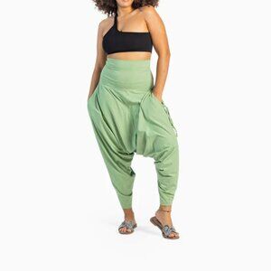San Fran Organic Harem Pant High Waist Lightweight Yoga Travel Hippie Pistachio